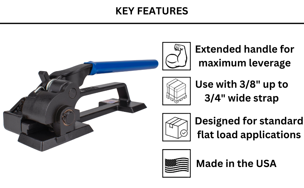 Heavy Duty Steel Strapping Tensioner - from 3/8" up to 3/4" Wide Strap - Feedwheel Tensioner for Flat Loads - EP-1425 - Made in USA